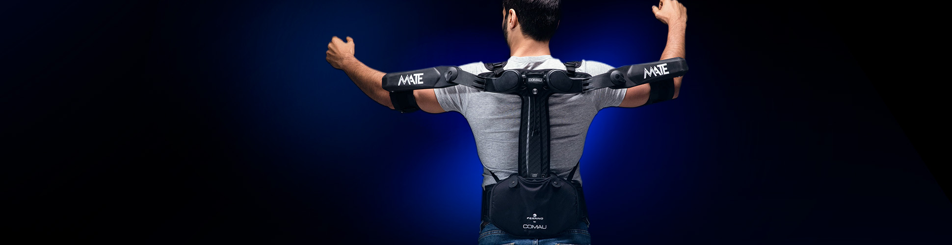 Worker using robotic exoskeleton for overhead assembly